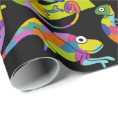 かわいい漫画カメレオン明るい色、黒 ラッピングペーパー (ロールコーナー)