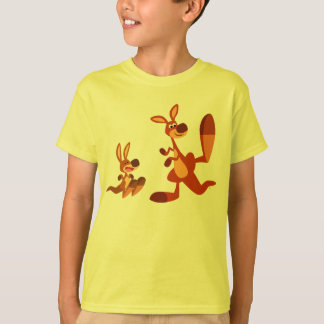 かわいい漫画カンガルーパパと息子の子供たちTシャツ Tシャツ