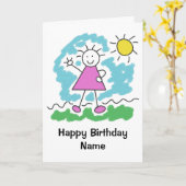 かわいい漫画ガールサニーデイハッピーバースデーカード カード (黄色い花)