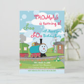 かわいい漫画キッズカラー鮮やかトレイン誕生日 招待状 (スタンド正面)