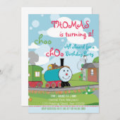 かわいい漫画キッズカラー鮮やかトレイン誕生日 招待状 (正面/裏面)