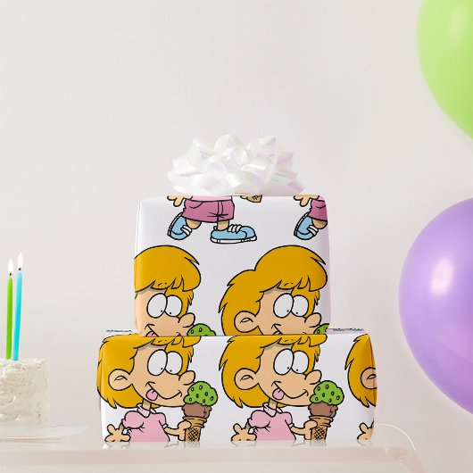 かわいい漫画キッド食べズのアイスクリームコーン ラッピングペーパー