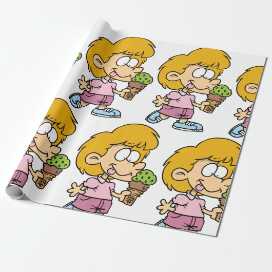 かわいい漫画キッド食べズのアイスクリームコーン ラッピングペーパー (アンロールド)
