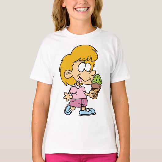 かわいい漫画キッド食べズのアイスクリームコーン Tシャツ (正面)