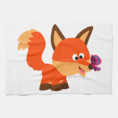 かわいい漫画キツネとバタフライキッチンタオル キッチンタオル (横)