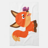 かわいい漫画キツネとバタフライキッチンタオル キッチンタオル (縦)