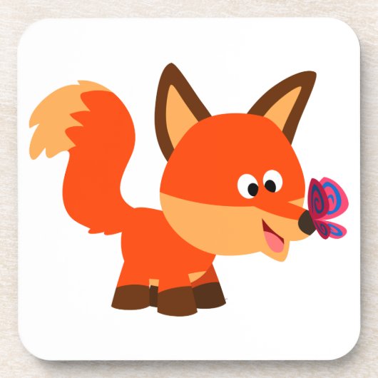 かわいい漫画キツネとバタフライコースターセット コースター (正面)