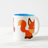かわいい漫画キツネとバタフライマグ ツートーンマグカップ (正面右)