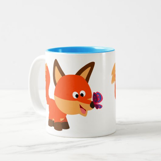 かわいい漫画キツネとバタフライマグ ツートーンマグカップ (正面左)