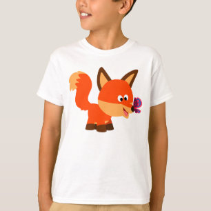 かわいい漫画キツネと蝶の子供Tシャツ Tシャツ