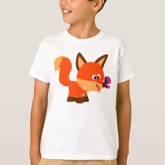 かわいい漫画キツネと蝶の子供Tシャツ Tシャツ