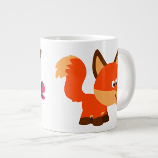 かわいい漫画キツネと蝶ジャンボマグカップ ジャンボコーヒーマグカップ