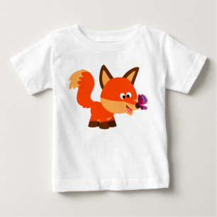 かわいい漫画キツネと蝶ベビーTシャツ ベビーTシャツ