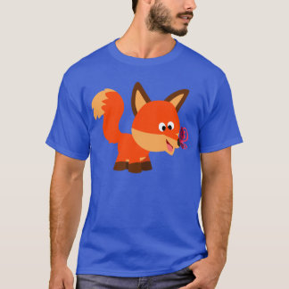 かわいい漫画キツネと蝶Tシャツ Tシャツ