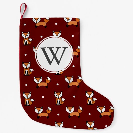 かわいい漫画キツネ白い水玉模様 パーソナライズされた スモールクリスマスストッキング (正面)