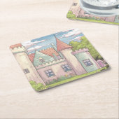 かわいい漫画キャッスルコースターセット スクエアペーパーコースター (アングル)