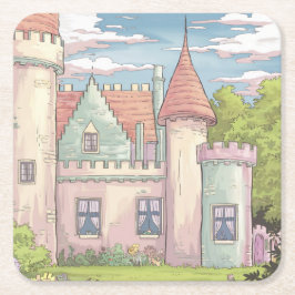 かわいい漫画キャッスルコースターセット スクエアペーパーコースター