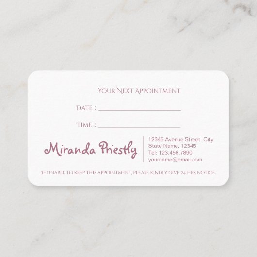 かわいい漫画キャットペットケアペットグルーミングアポイントメント 予約カード (裏面)