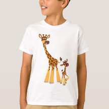 かわいい漫画キリンと子牛のTシャツ