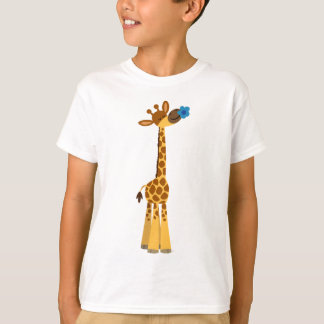 かわいい漫画キリンと花の子どもTシャツ Tシャツ