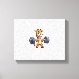 かわいい漫画キリン持ち上げウェイトフィットネスジム キャンバスプリント