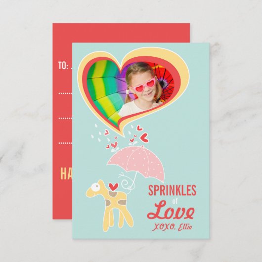 かわいい漫画キリン教室キッドバレンタイン写真 招待状 (正面/裏面)