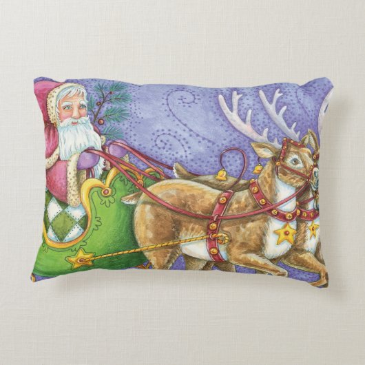 かわいい漫画クリスマスサンタクロースススリートインディア アクセントクッション (裏面)