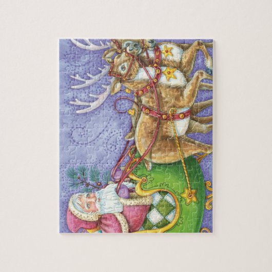 かわいい漫画クリスマスサンタクロースススリートインディア ジグソーパズル (縦)