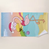 かわいい漫画クリスマスフラミンゴのビーチ ビーチタオル (正面)