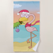 かわいい漫画クリスマスフラミンゴのビーチ ビーチタオル (正面)