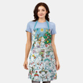 かわいい漫画クリスマスポーラーベアペンギンパーティー エプロン (着用した状態)