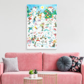 かわいい漫画クリスマスポーラーベアペンギンパーティー キャンバスプリント (インサイチュ (リビング))