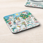 かわいい漫画クリスマスポーラーベアペンギンパーティー コースター (左側)