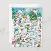 かわいい漫画クリスマスポーラーベアペンギンパーティー シーズンポストカード (正面/裏面)