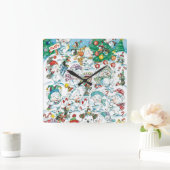 かわいい漫画クリスマスポーラーベアペンギンパーティー スクエア壁時計 (ホーム)