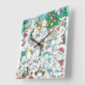 かわいい漫画クリスマスポーラーベアペンギンパーティー スクエア壁時計 (傾斜)