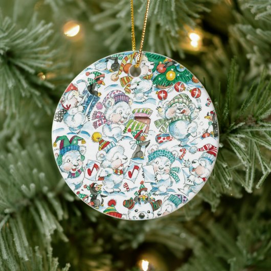 かわいい漫画クリスマスポーラーベアペンギンパーティー セラミックオーナメント (ツリー)
