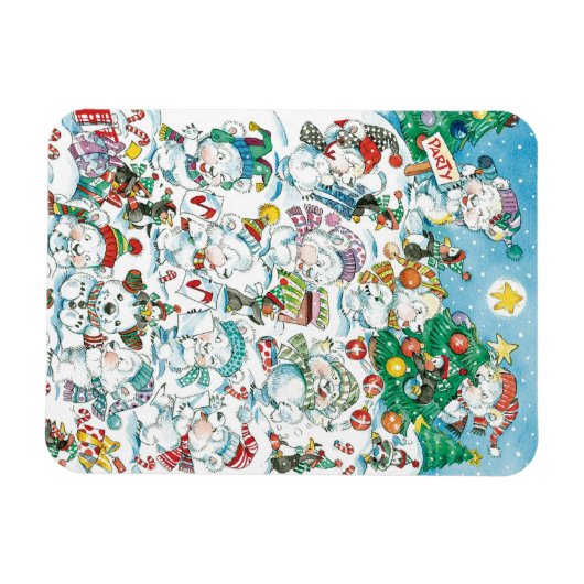 かわいい漫画クリスマスポーラーベアペンギンパーティー マグネット (横)