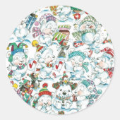 かわいい漫画クリスマスポーラーベアペンギンパーティー ラウンドシール (正面)