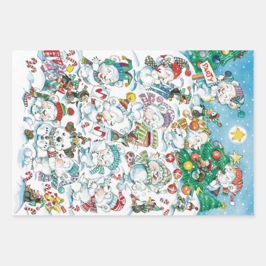 かわいい漫画クリスマスポーラーベアペンギンパーティー ラッピングペーパーシート (正面)