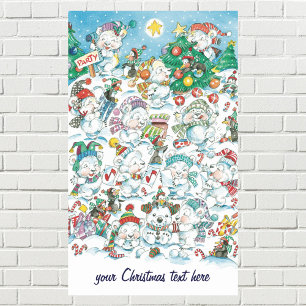 かわいい漫画クリスマスポーラーベアペンギンパーティー 長方形シール