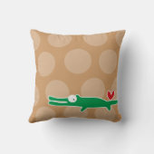 かわいい漫画グリーンアリゲーターラブおもしろいドット子供 クッション (裏面)