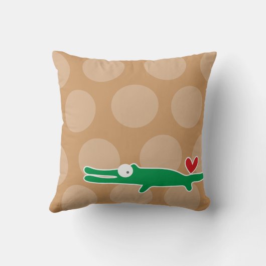 かわいい漫画グリーンアリゲーターラブおもしろいドット子供 クッション (裏面)