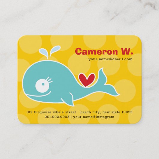 かわいい漫画グリーンホエールキッド写真プロフィール呼び出し 名刺 (正面)