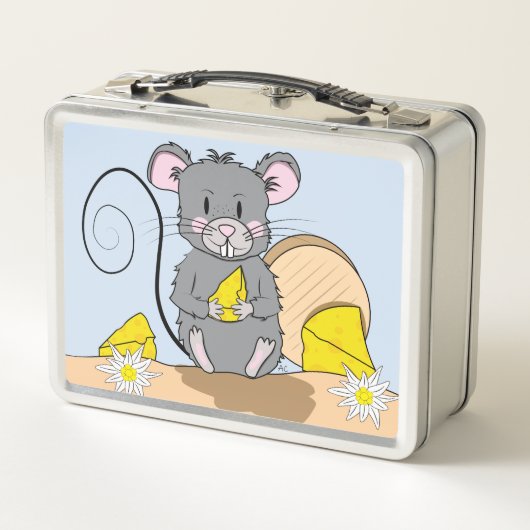 かわいい漫画グレー食べ物マウスのチーズキッズランチボックス メタルランチボックス (裏面)