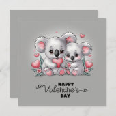 かわいい漫画コアラの恋人たちハートバレンタインデー シーズンカード (正面/裏面)