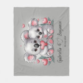 かわいい漫画コアラ愛好家ハートバレンタインデー フリースブランケット (正面)