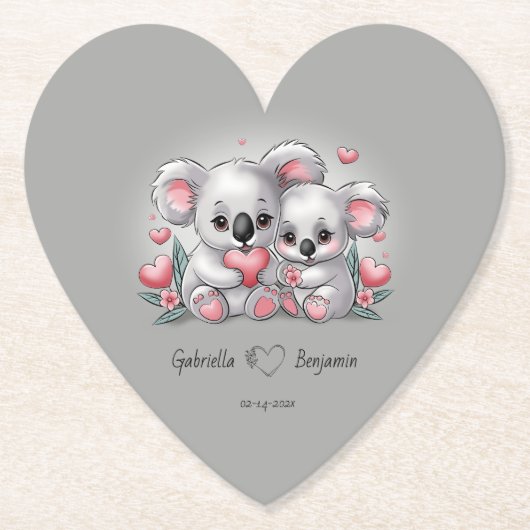 かわいい漫画コアラ愛好家ハートバレンタインデー ペーパーコースター (正面)