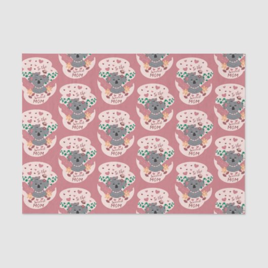 かわいい漫画コアラ母とベビーピンクティッシュペーパー 薄葉紙 (正面)