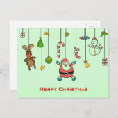 かわいい漫画サンタと友人クリスマス シーズンポストカード (正面/裏面)